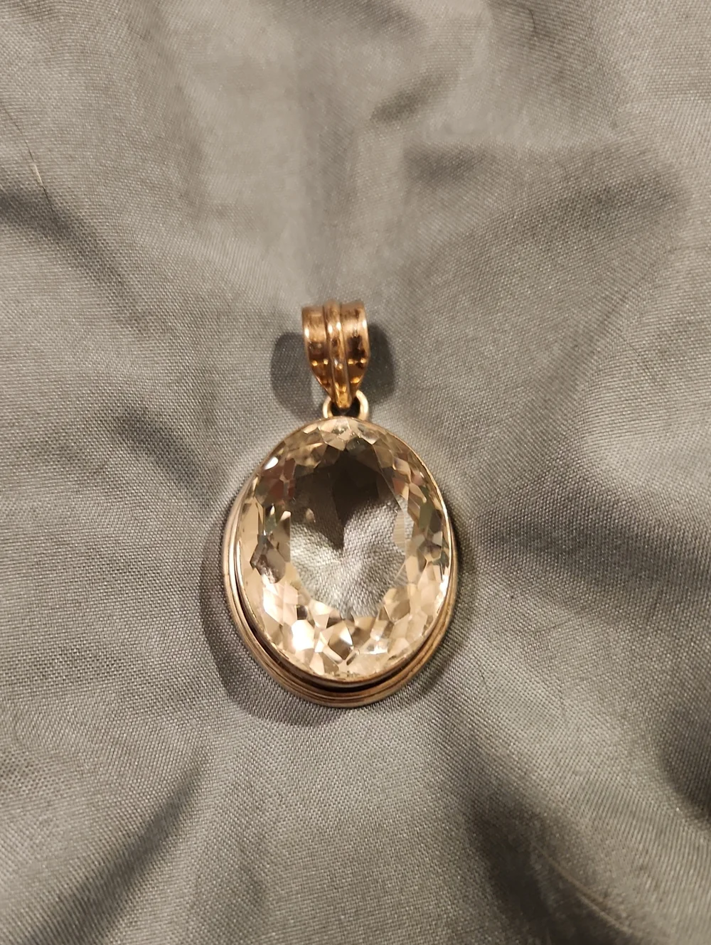 Sterling Silver And Clear Oval Crystal Pendant Necklace